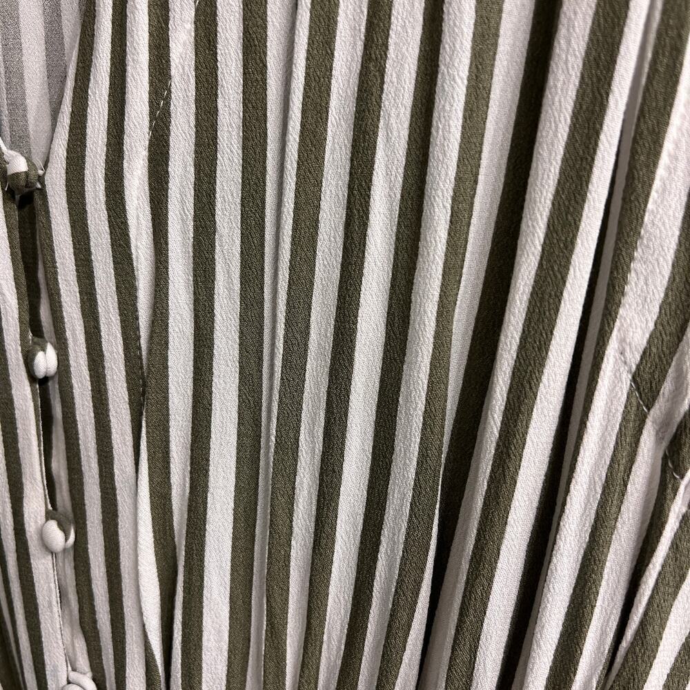 h&m White & Green Vertical Stripe Short Sleeve Drawstring Waist Midi Dress - 4 - Picture 9 of 12